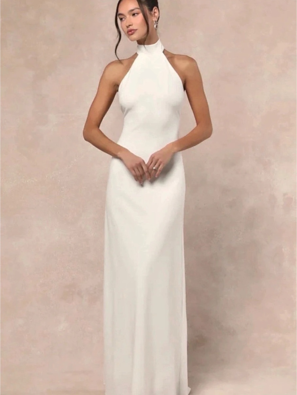 Lulus Alaura White Backless Halter Maxi Dress